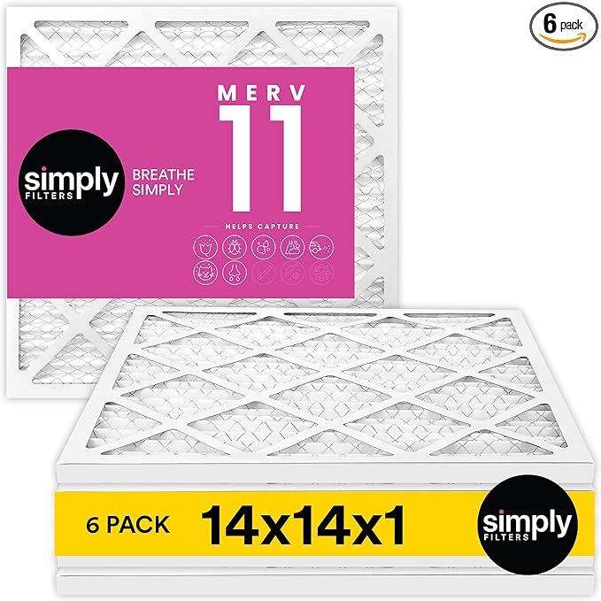 Simply 14x14x1 Air Filter, Merv 11, MPR 1000, 6 Pack, Furnace Air Filter for HVAC (Actual Size: 13.75"x13.75"x0.75") DUST, Pet, & Allergy Control