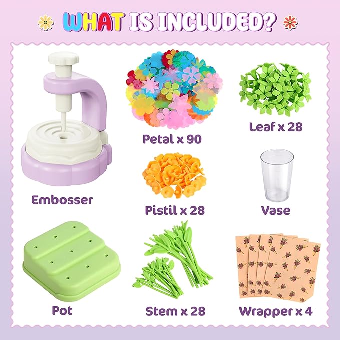 Hetbls Fabric Flower Bouquets Toys, Arts and Crafts Kits for Kids Age 3-12, Educational Gifts for 3 4 5 6 7 8 9 10 11 12 Year Old Toddler Girls, Great for B-Day Birthdays Activities Holidays Parties