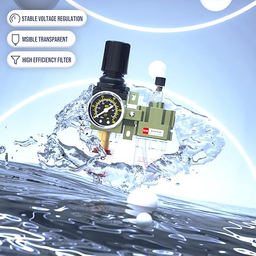 NPT 1/4 Air Regulator with Gauge,Air Compressor Water Separator with Accessories,Pneumatic Compressed Air Filter Pressure Oil Trap(AC2010-02)