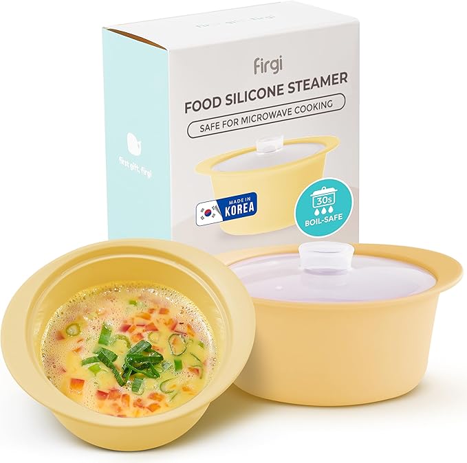 20oz Platinum Silicone Microwave Steamer Pot with Handle & Lid - Korea 100% Food-Grade Steamer Bowl, Heat-Resistant Cooker with Steam Holes, Easy Clean, Dishwasher Safe, Yellow
