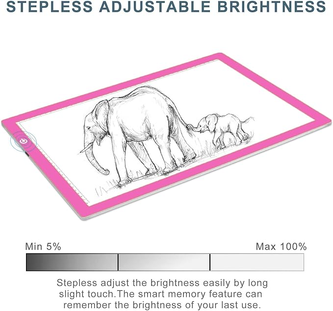 LitEnergy A3 LED Copy Board Light Tracing Box, Ultra-Thin Adjustable USB Power Artcraft LED Trace Light Pad for Tattoo Drawing, Streaming, Sketching, Animation, Stenciling (Pink)