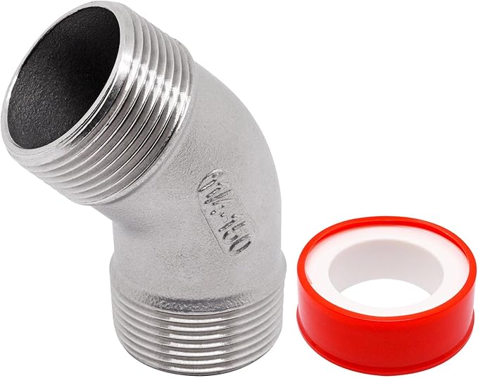 45 Degree Elbow 1PCS, 1-1/4" NPT Male X 1-1/4" NPT Male 304 Stainless Steel Pipe Fitting, Connector Coupler Apply to Outdoor Garden Industrial