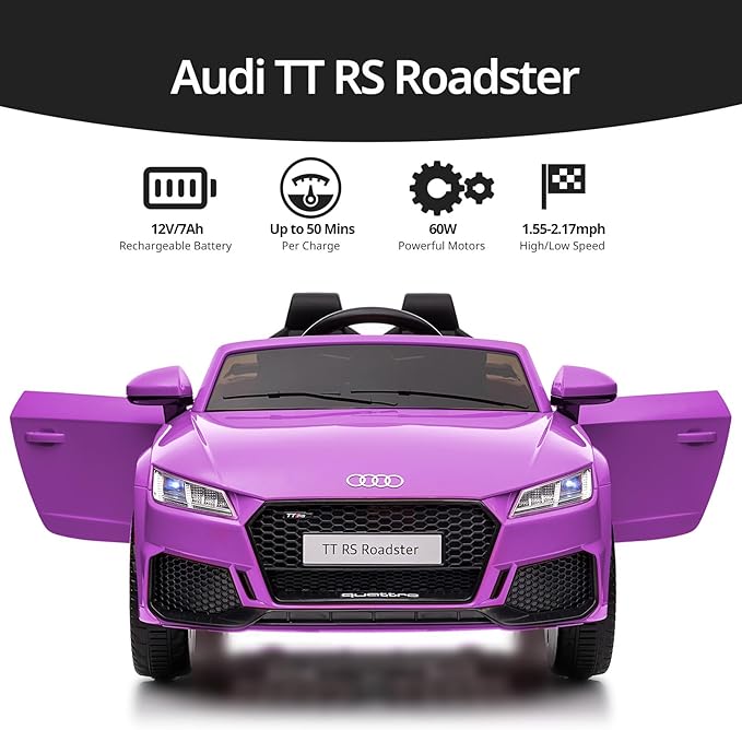 Licensed Audi Electric Kids Car, 12V Kids Ride-on Toy Car for Toddlers w/Remote - Purple