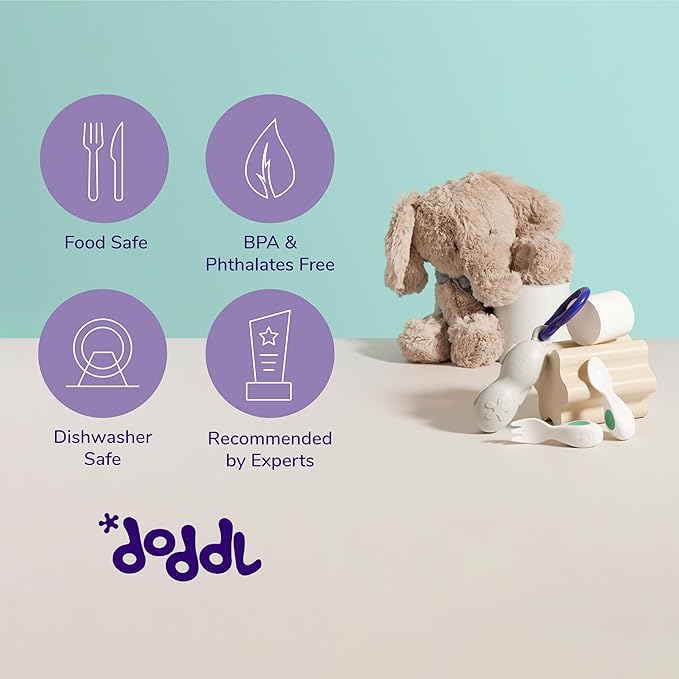 doddl Baby Spoon and Fork Set with Travel Case, Ergonomic Utensils For Self Feeding, Silverware for Babies 6 Months and Up, BPA Free, Dishwasher Safe