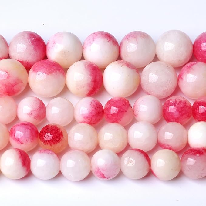 120pcs 6mm Natural Pink White Jade Stone Beads Round Beads Energy Healing for DIY Jewelry Bracelet Necklace Making 2 Strands 32"