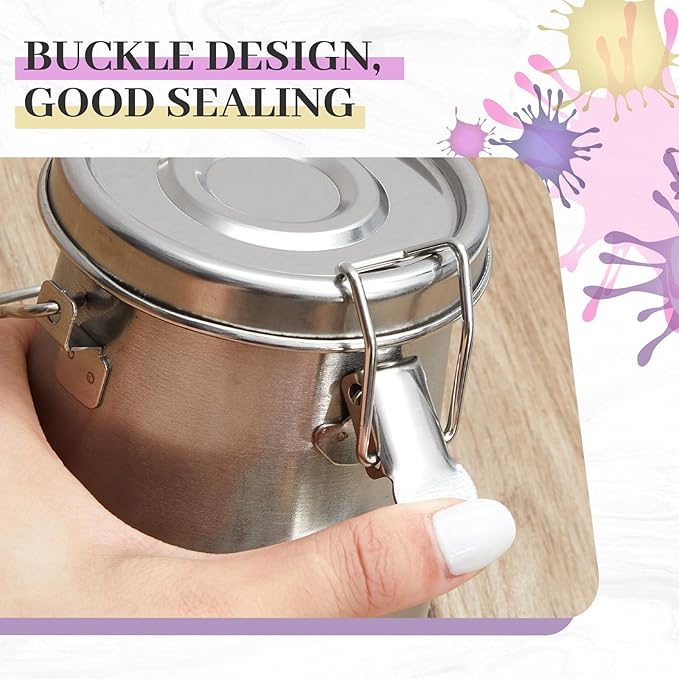 2 Pcs Paint Brush Cleaner Set Airtight Stainless Steel Double Dipper Palette Cup Portable Paint Brush Washer Holder for Oil Cleaner Kits(Medium)