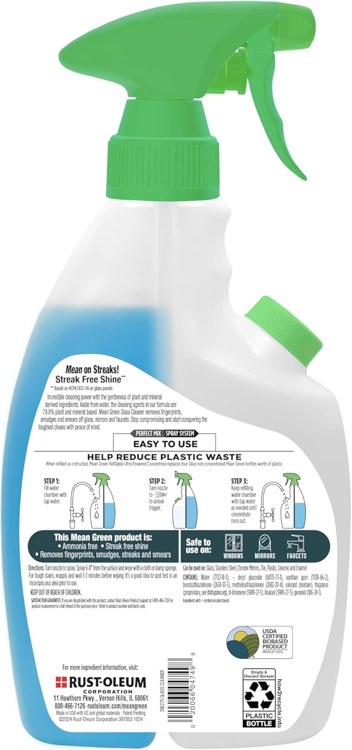 Mean Green Refillable Ultra Powered CONCENTRATE Glass Cleaner, Fresh, 14.3 Ounce