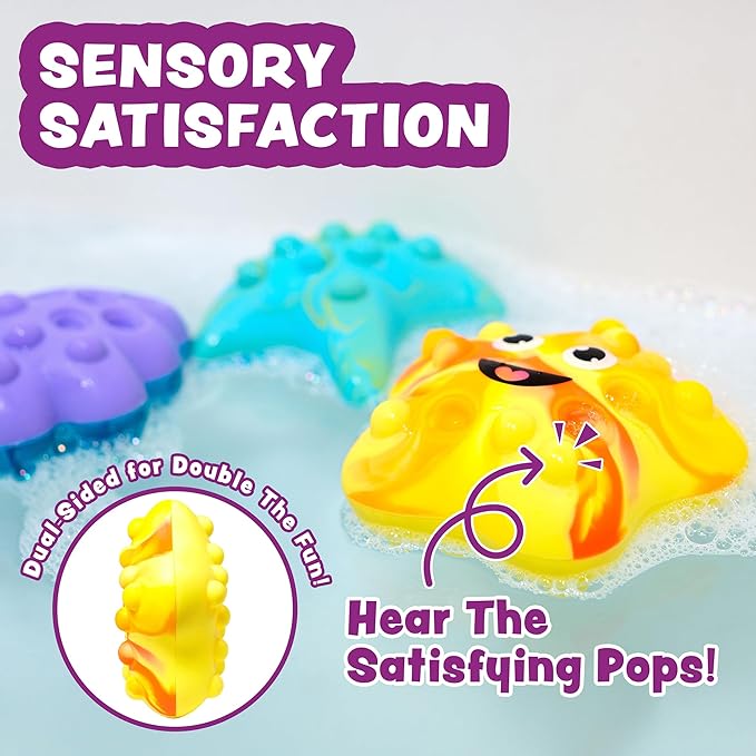 Tub Works® Tub Poppers™ Popping Kids & Toddler Bath Toys, 3 Pack | Push, Poke, Squish & Pop it Fidget Toys for The Bathtub | Irresistible Bubbles with Satisfying 'Pops' | Multi Sensory Kids Bath Toys