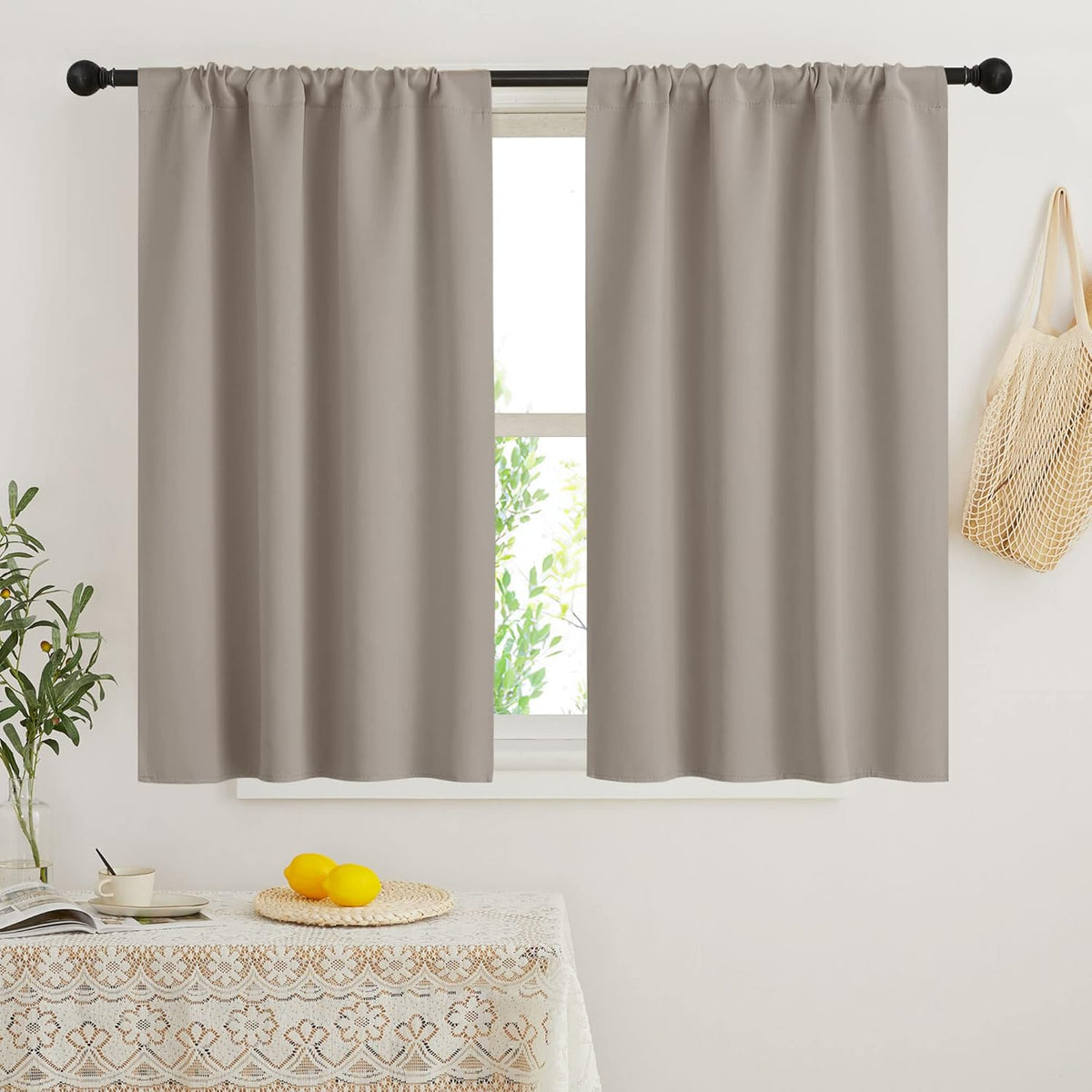 RYB HOME Small Window Curtains Blackout - Privacy Energy Saving Insulating Curtains Blinds for Bedroom Bathroom Basement Kids Nursery Kitchen, W 34 x L 48 inches, Sand, 2 Panels