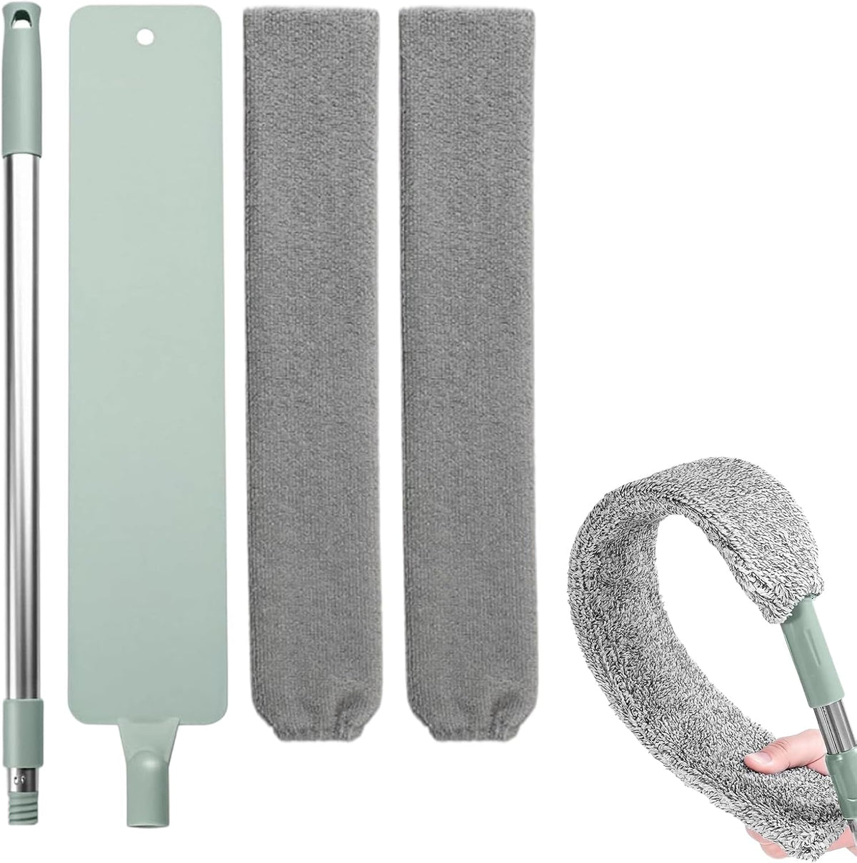 Retractable Gap Dust Cleaner Cleaning Tools with 2 Microfiber Dusting Cloths, Flat Duster with Extension Pole, Flexible Microfiber Duster for Cleaning Under Refrigerator,Sofa,Couch Bed,Furniture