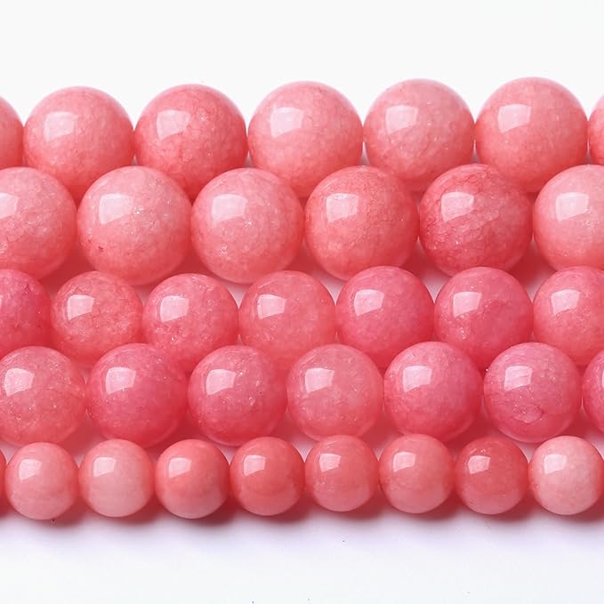 8MM Pink Rhodonite Jade Chalcedony Beads Natural Gemstone Beads Round Loose Beads for Jewelry and Bracelets Making 90pcs 2 Strands 32"