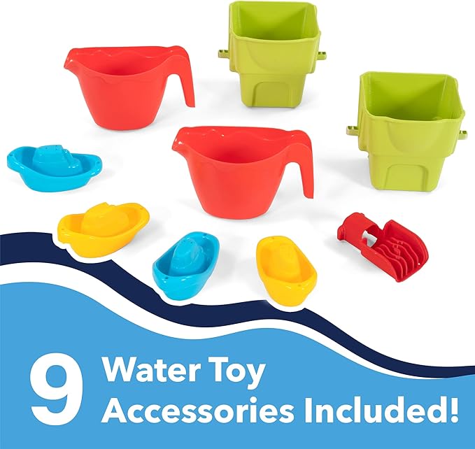 Simplay3 Raindrop Falls Water Table and Splash Kiddie Pool for Toddlers and Kids, 9 Water Play Table Accessories