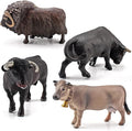 LC JoyCre Bulls Toys Cows Figurines 4PCS Realistic Big Swiss Cow Figures Toys for Toddlers African Bull Musk Ox Cow Figures for Kids Birthday 3 4 5 6 Year Old