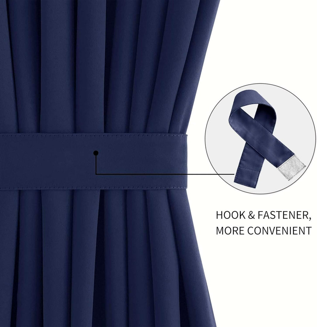 DWCN French Door Curtains Rod Pocket Thermal Blackout Curtain with Glass Window, Kitchen and Patio Door Privacy, 54 X 80 Inches Long, 1 Curtain Panel with Tieback, Navy Blue