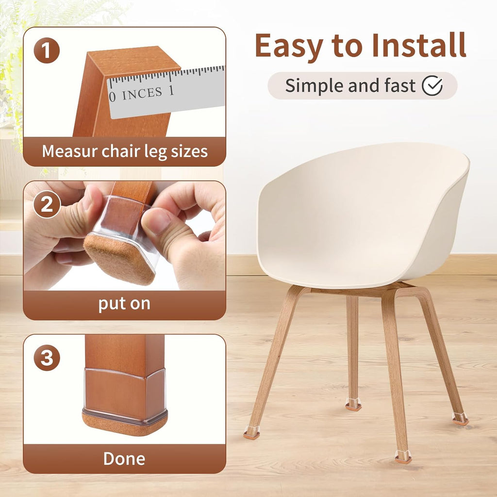 Ezprotekt 8 Pcs Rectangle Clear Felt Chair Leg Floor Protectors for Hardwood Tile Floors, Rectangle Silicone Felt Furniture Pads Caps Covers for Chair Table Desk Sofa (Fit W : 0.6-0.8", L: 0.9-1.3")