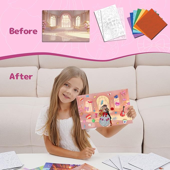 ManeFoodou Foil Fun - Princesses No Mess Art for Kids, Craft Kits & Supplies, DIY Creative Activity, Travel Toys, Birthday Gifts for Ages 4, 5, 6, 7-12