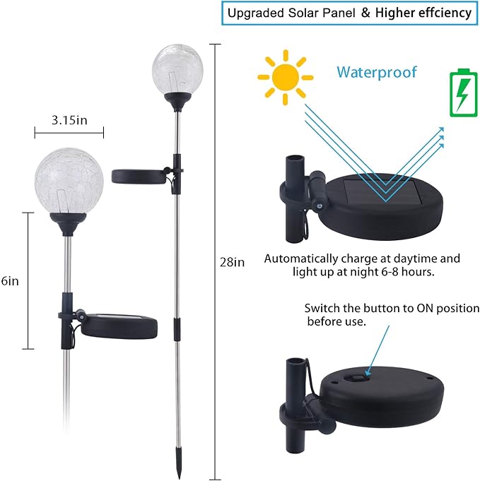 6 Pack Decorative Solar Powered Outdoor Garden Stake Glass Ball Lights for Yard,Color Changing Solar Lawn Globe Lights Waterproof Decor for Christmas Decoration Gift for Mom Wife Friend