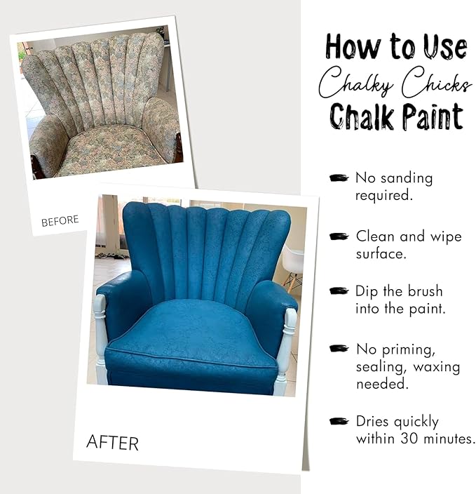Chalky Chicks 8 Fl Oz Matte Overcast (Blue Gray) Chalk Paint for Furniture Without Sanding - No Prep Furniture Paint No Sanding All in One for Crafts, Wood, Walls, Cabinet, Metal, Dresser, Farmhouse