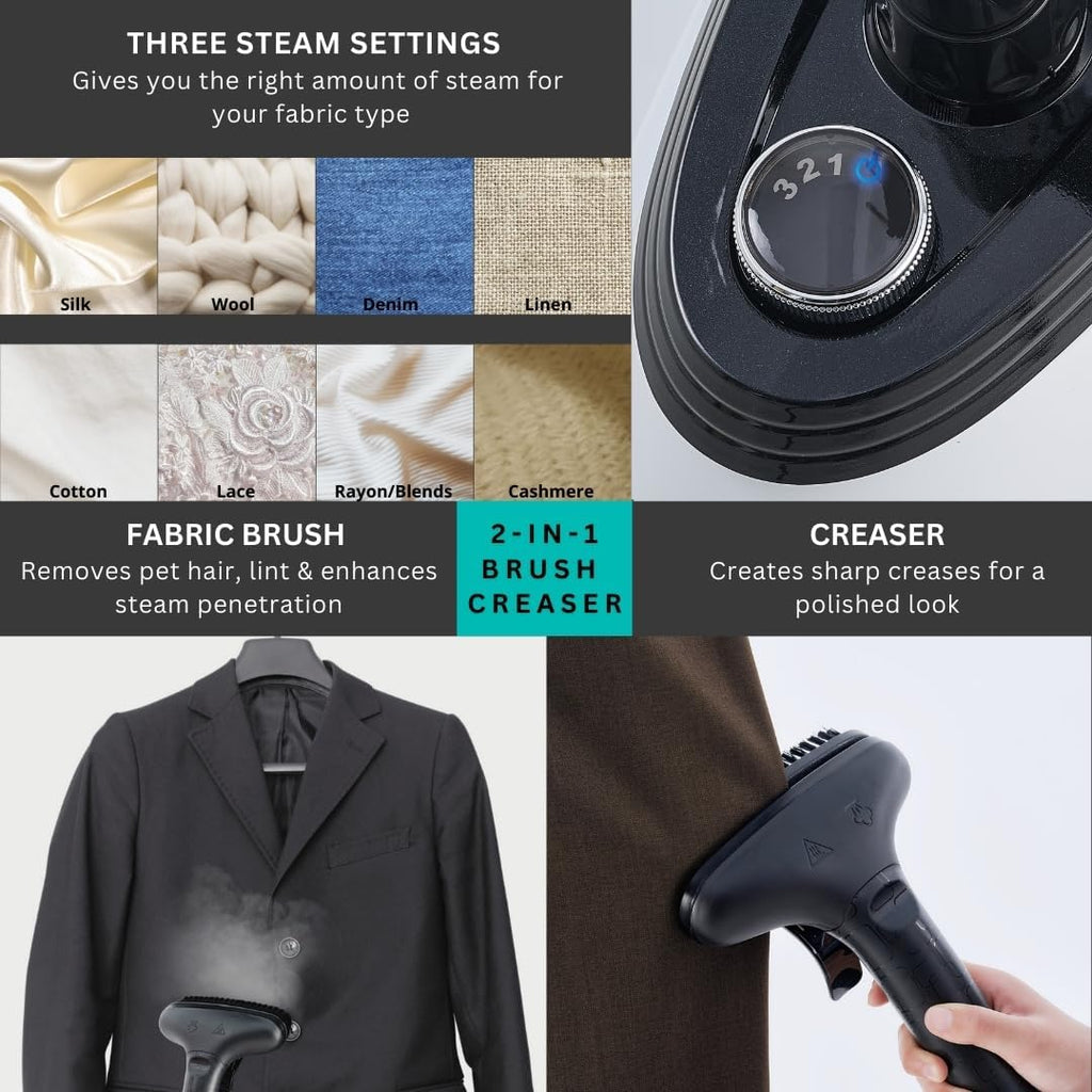 True & Tidy Heavy Duty Commercial Full Size Standing Garment Steamer for Clothes with Extra Large 2.9L (98 oz) Water Tank for 90+ mins of Steam Time, 1800 watts of Powerful Steam, 3 Settings, White