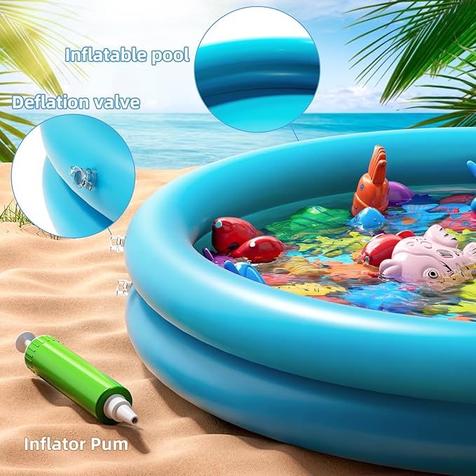 Pool Fishing Toys Games, Water Table Bathtub Toy with Inflatable Pool Pole Rod Net Plastic Floating Fish, Birthday Gifts for Kids Age 3 4 5 6 Year Old,Kids Outdoor Toys