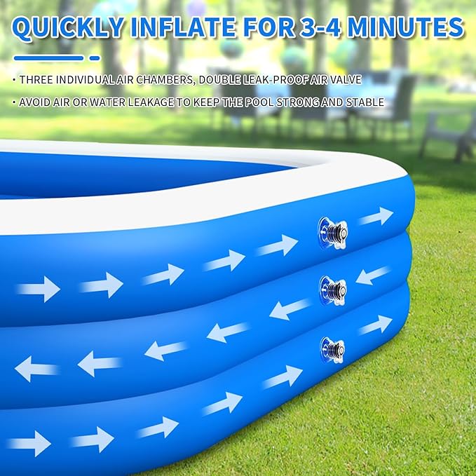 Inflatable Swimming Pool, Blow up Pool, Above Ground Swimming Pool for Family,Pool for Adults 120x 72 x 22 inch Full-Sized Inflatable Pool for Outdoors, Backyard