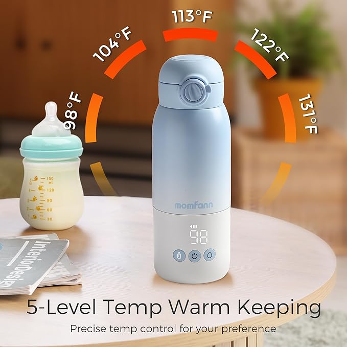 Portable Bottle Warmer for Travel, Dual Heating Modes for Breastmilk & Water, Portable Bottle Milk Warmer with Fast Heating & Long Battery Life, 12 Ounces Large Capacity (Blue)