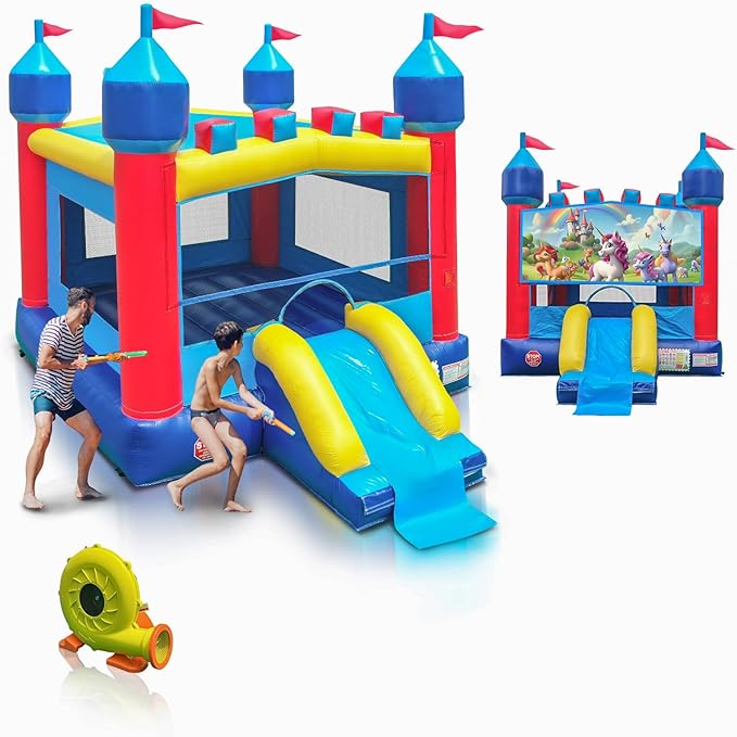 JOYMOR Commercial Inflatable Bounce House with Slide for Adults and Kids, Support 500lbs Capacity, 100% PVC Vinyl Bounce House for Big Kids Outdoor- Includes Blower, Repairing Kit and Storage Bag