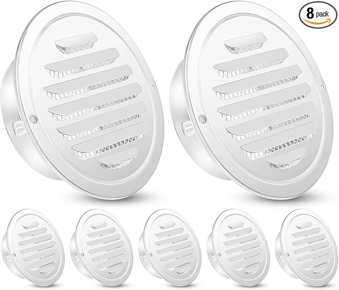 Zonon 8pcs Stainless Steel Soffit Vents 6 Inch Round Dryer Vent Cover with Mesh Screen for Home Outdoor Bathroom Wall Ceiling Outside Exterior Exhaust White