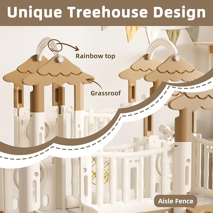 XJD 9 in 1 Toddler Slide, Jungle Slide with Basketball Hoop, Tunnel and Storage Space, Outdoor Indoor for Toddlers Age 1+,Tree House Design Toddlers Outdoor Indoor Playground (Brown)