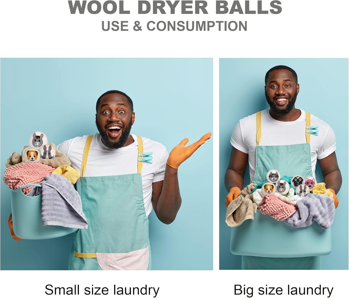 Wool Dryer Balls – 6-Pack XL Organic Fabric Softener | Natural Handmade Sheep Wool | Reusable, Anti-Static, Lint & Wrinkle Remover | Safe for Baby & Sensitive Skin (Farm)