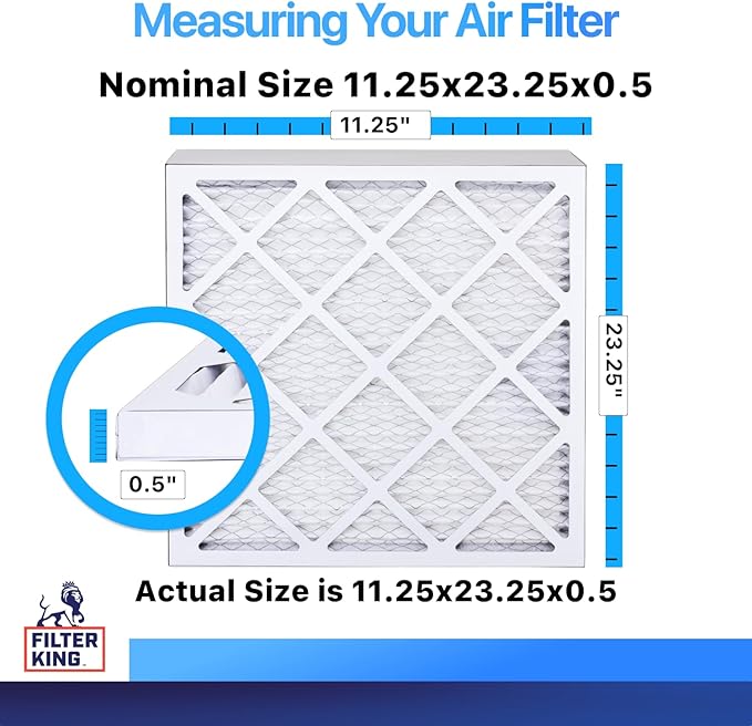 Filter King 11.25x23.25x0.5 Air Filter | 4-PACK | MERV 8 HVAC Pleated A/C Furnace Filters | MADE IN USA | Actual Size: 11.25 x 23.25 x 0.5"