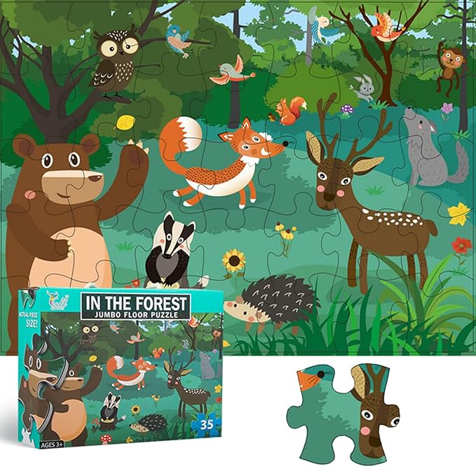 Jumbo Floor Puzzle for Kids, Large Jigsaw Puzzles 35 Piece for Kids Ages 3-5,Preschool Learning & Education Toys, Gifts for 4-8 Year Old Boys and Girls (Forest Animals)
