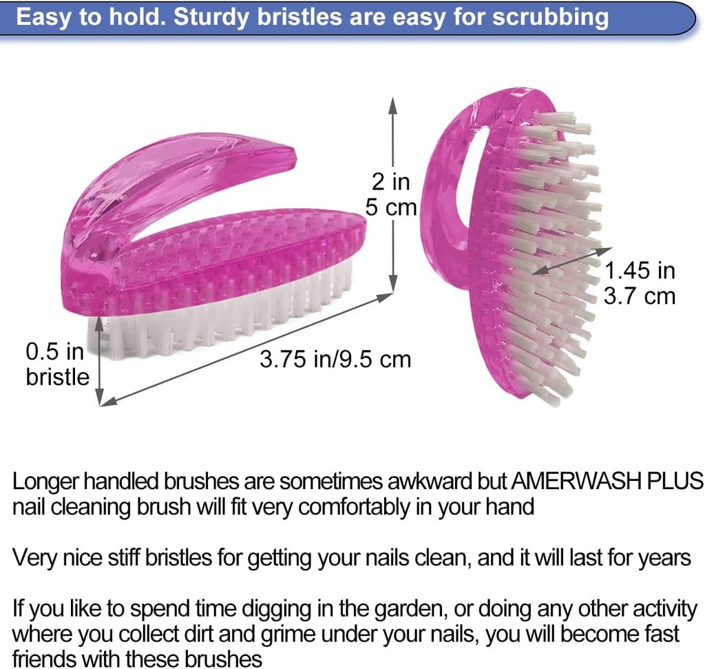 Handle Grip Nail Brush for Cleaning Fingernails Hands & Under Nails, Stiff Bristle Mechanic Scrub Brush Cleaner for Men Women, Pedicure Scrubbing Tool kit - 4 Pink