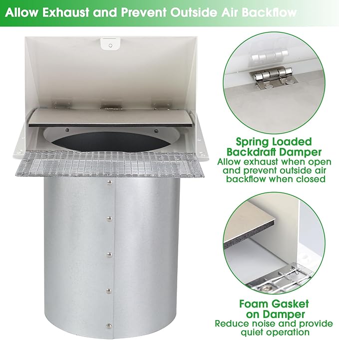 4Inch Dryer Vent Cover Outside,4"Dryer Vent Cover Outdoor,Exterior Vent Cover Dryer Wall Vent Exhaust Vent Dryer Vent Hood Cover Cap,Hooded Wall Vent with Screen&Damper for Dryer Duct HVAC Exhaust Fan