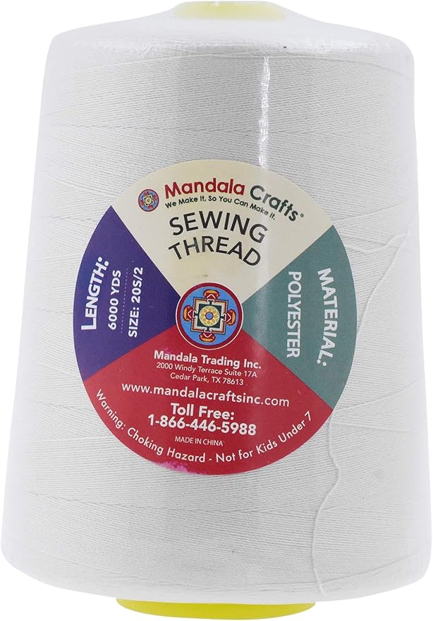 Mandala Crafts 4 Pack of Serger Threads Cones Spools - 20S/2 24000 Yards Polyester Off White Threads for Sergers Machine and Overlock Quilting Sewing Machine