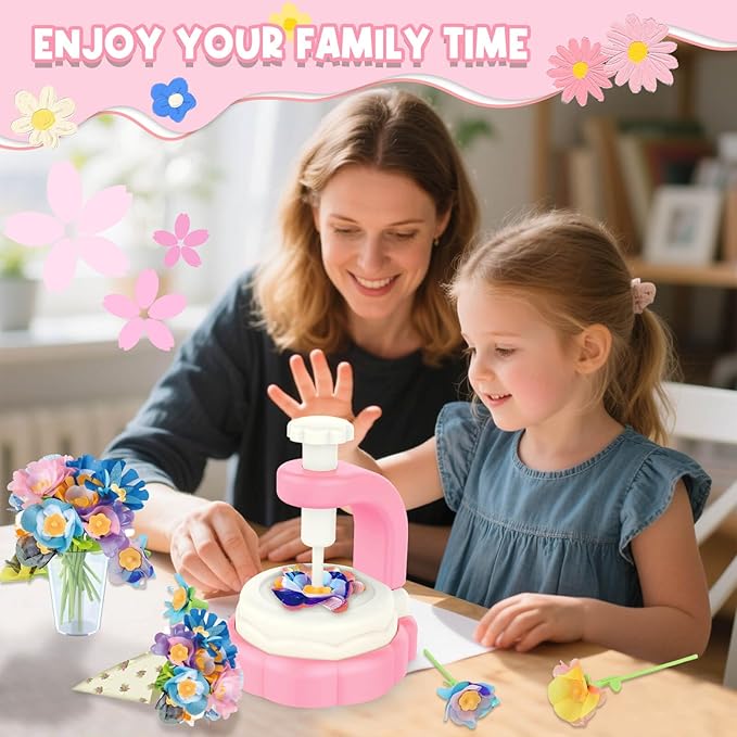 DIY Flower Craft Kits for Kids Ages 5-7: Fabric Flower Bouquets Toys, Arts and Crafts Kit for 4-8 Year Old Girls, Stem Educational Screen-Free Creative Play Gift for Girls Ages 3+