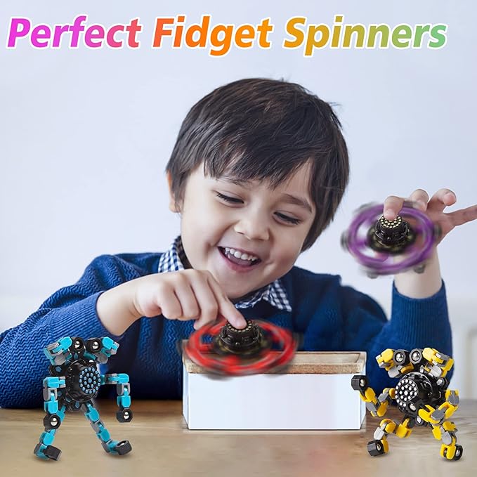 Transformable Fidget Spinners 3 Pcs for Kids and Adults Stress Relief Sensory Toys for Boys and Girls Fingertip Gyros for Party Favors Goodie Bag Stuffers for Kids