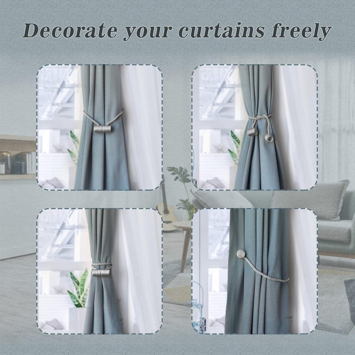 Hion Magnetic Curtain Tiebacks Golden 4 Pack, Curtain Tiebacks Buckles Holdbacks Holders Hooks Clip for Home Bedroom Office Decorative Thick or Thin Curtain
