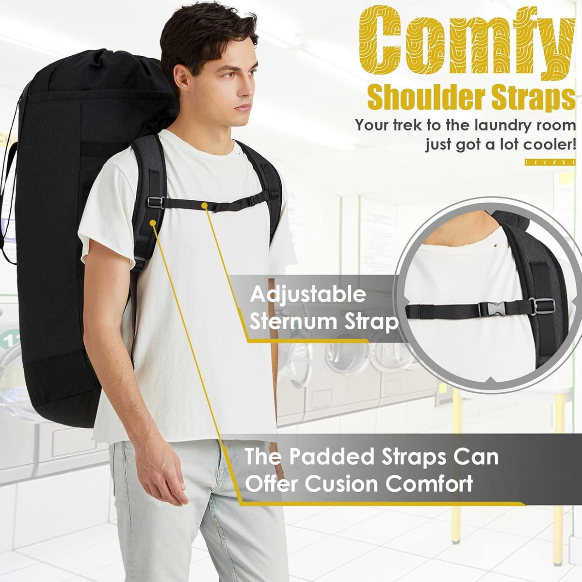 Laundry Backpack Bag 115L, Heavy Duty Laundry Bags with Shoulder Straps, Dirty Clothes Bag for College Dorm Essentials, Hamper Backpack for Travel, Laundromat, Apartment, Beach, Camping