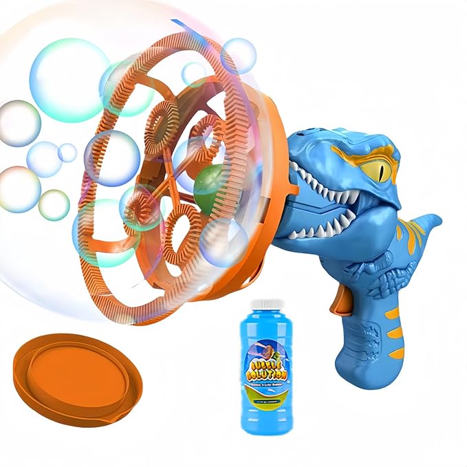 Dino Bubble Gun Bubble Machine for Dinosaur Bubble Blower Toy for Kids and Toddlers Bubble in Bubble Gun Party Favors Birthday for 3 4 5 6 7 8 9 10+Years Old Boys and Girls (Blue)