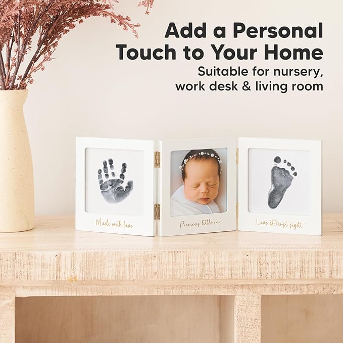 Inkless Baby Handprint and Footprint Kit for Newborn - Baby Footprint Kit,Newborn Keepsake Nursery Picture Frame,Dog Paw Print Maker,Personalized Gifts for New Mom,Showers & Registry(White/Gold)