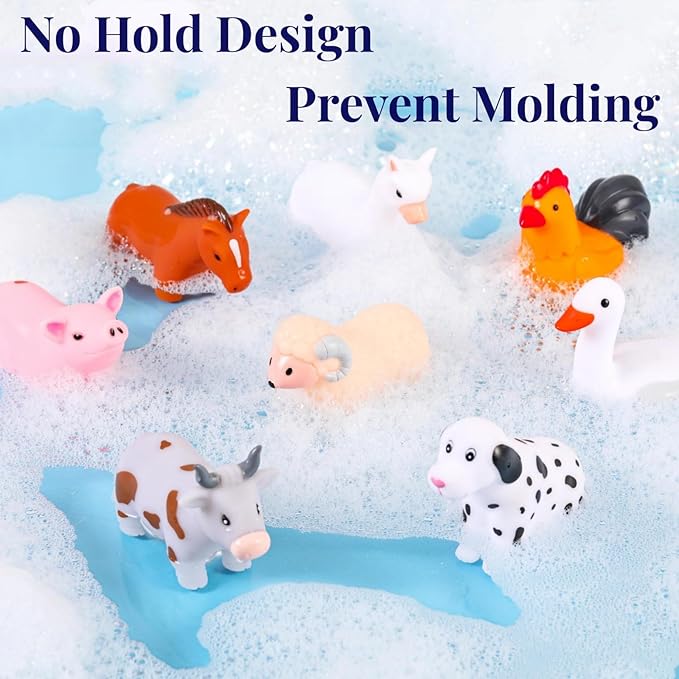 XY-WQ Bath Toys No Hole, for Infants 6-12& Toddlers 1-3, No Hole Bathtub Toys (Animal Ⅱ, 8 Pcs with Mesh Bag)