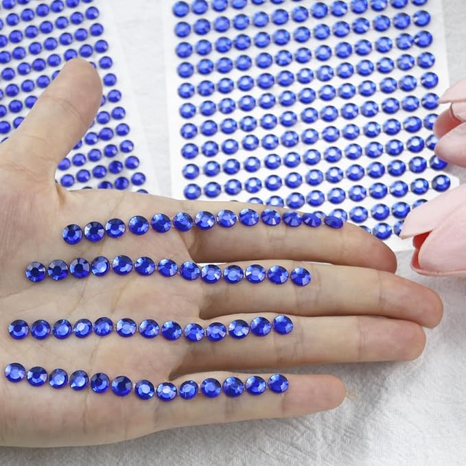 1799 Pcs 4 Sheets Rhinestone Stickers 3/4/5/6 mm Self Adhesive Rhinestones Gems for Face Eyes Makeup Hair Body (blue-3/4/5/6mm)