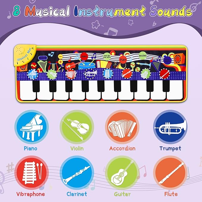 Musical Piano Mat for Toddlers - 28 Music Sounds Floor Piano Keyboard Dance Playmat - Toy & Gift for Kids 1-5 Years Old Boys Girls