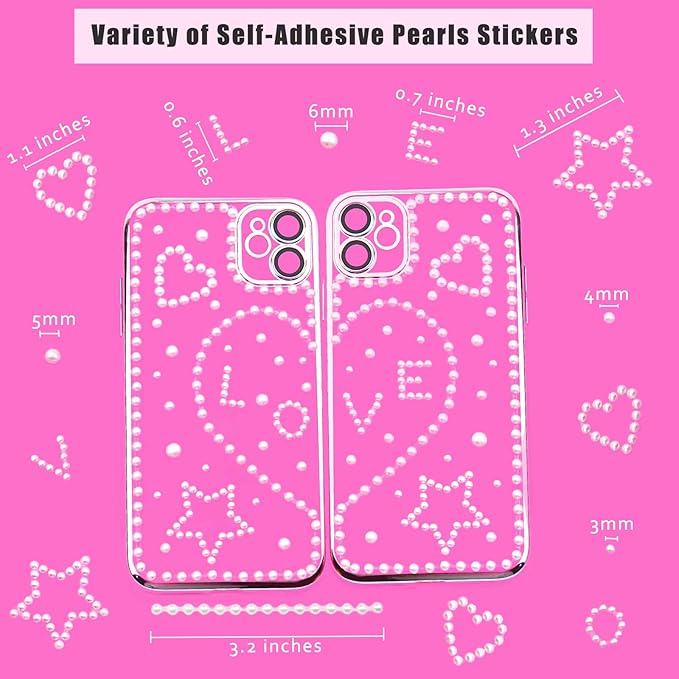 493Pcs Crafting Pearls Stickers, Stick On Pearl Heart Star Stickers Small Letter Alphabet Stickers, Self Adhesive Pearls for Graduation Cap Decoration, DIY Crafts, Scrapbook, Face Hair Makeup