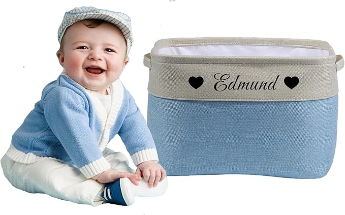 Personalized storage boxes for children Customize the name and icon, A foldable storage box bins for children's clothes, toys, books, etc Storage baskets suitable for both boys and girls (Blue)
