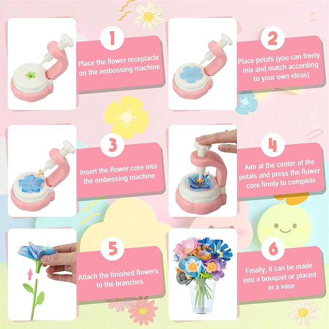 DIY Flower Craft Kits for Kids Ages 5-7: Fabric Flower Bouquets Toys, Arts and Crafts Kit for 4-8 Year Old Girls, Stem Educational Screen-Free Creative Play Gift for Girls Ages 3+