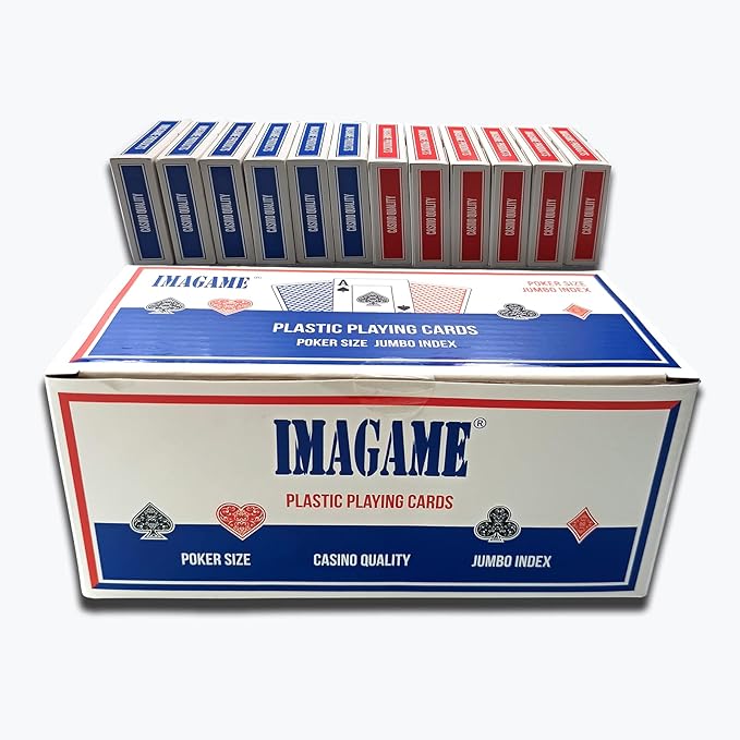 Plastic Playing Cards, Poker Size, Excellent Quality, Jumbo Index, Waterproof & Washable, Perfect for Texas Hold’em Poker, 6 Blue Deck & 6 Red Deck