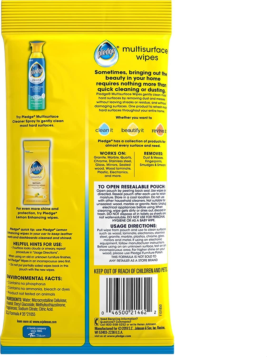 Pledge Multi-Surface Furniture Polish Wipes, Works on Wood, Granite, and Leather, Cleans and Protects, Fresh Citrus - Pack of 6 (150 Total Wipes)