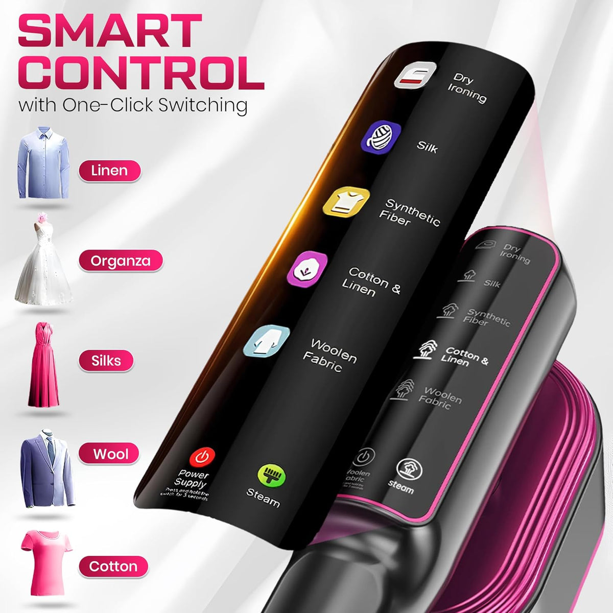 Portable Clothes Steamer, 1200W Touch Screen Handheld Steamer for Clothes, 1s Powerful Wrinkle Remover, All Fabric Modes, Dry & Steam Ironing for Home & Travel, 10s Fast Heat-up-Gray